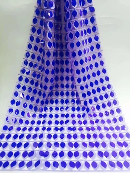 

2019 latest royal blue sequins french lace fabric high quality nigerian tulle lace fabric for luxury evening dresses T3095
