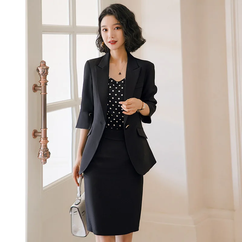 

Suit Jacket Women's Korean-style British Style Spring Elegant Slim Fit Apricot Half-sleeve Shirt Suit Annual General Meeting Set