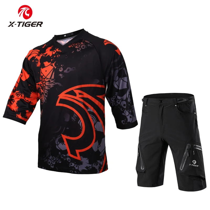 Быстросохнущая велосипедная одежда X-Tiger, рубашка DH с коротким рукавом для езды на горном велосипеде