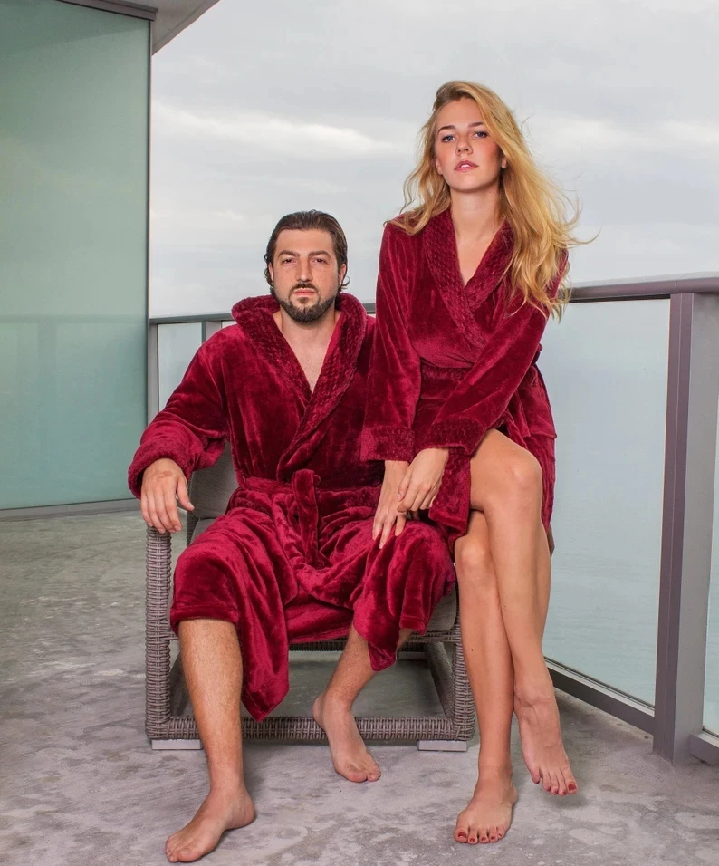 Couple Long Plush Bathrobes His And Hers Robes Customized Robes Wedding Gift Couple Personalized Robe-New Bathrobe Dressing Gown cotton pajamas for men