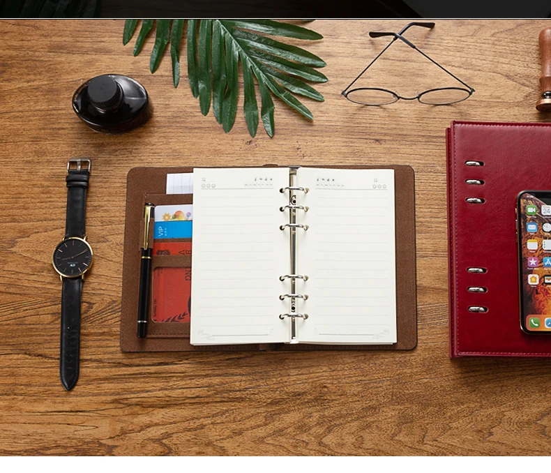 A5 a6 fichário de couro marrom, caderno