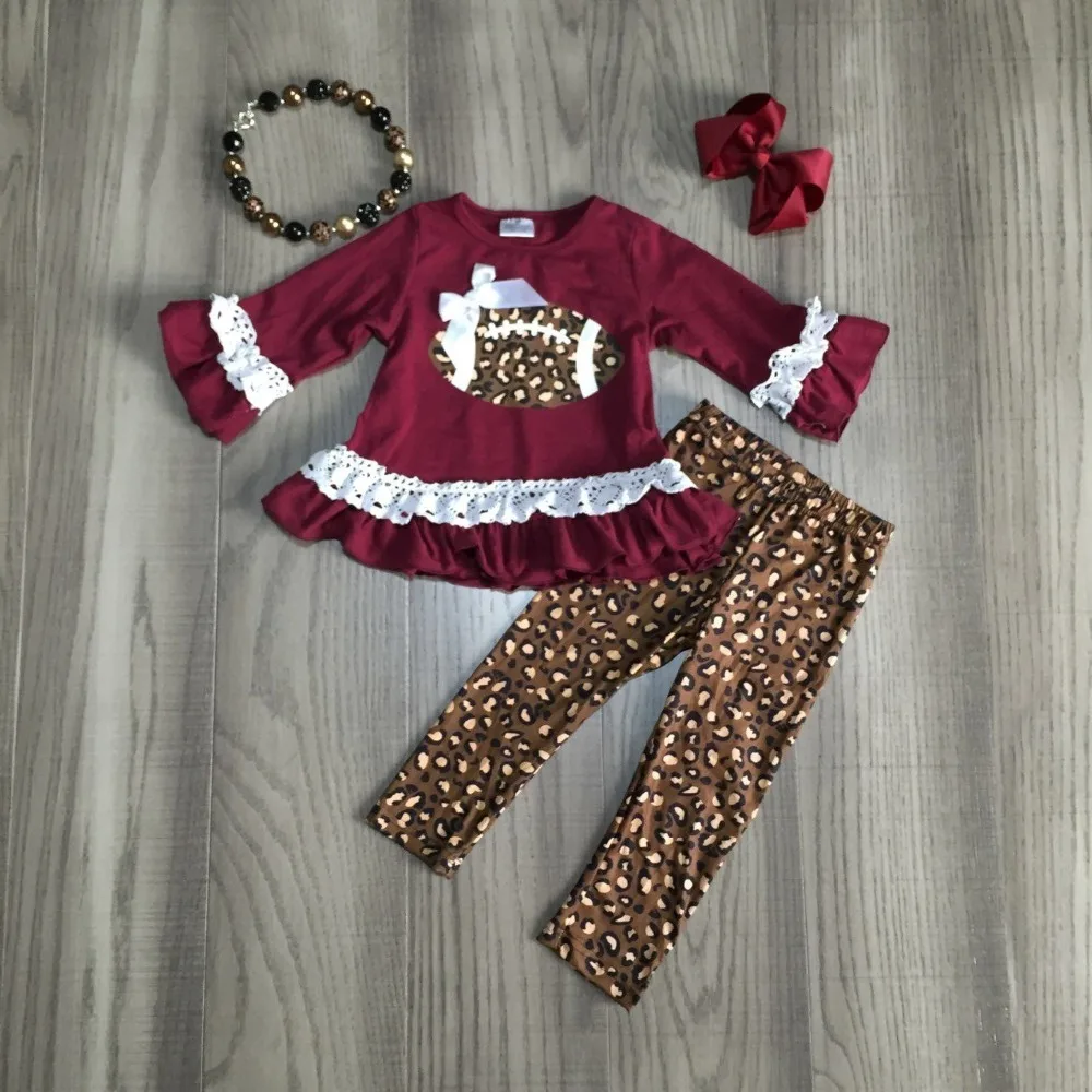 baby Girl clothes girls football outfits football dress with leopard pants girls boutique clothes with accessories