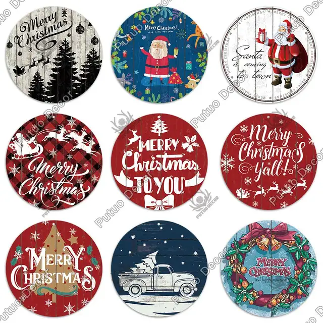 Putuo Decor Christmas Wooden Round Signs Wall Plaque for Christmas Tree Ornament 2022New Years Xmas Tree Decoration Navidad Gift 4