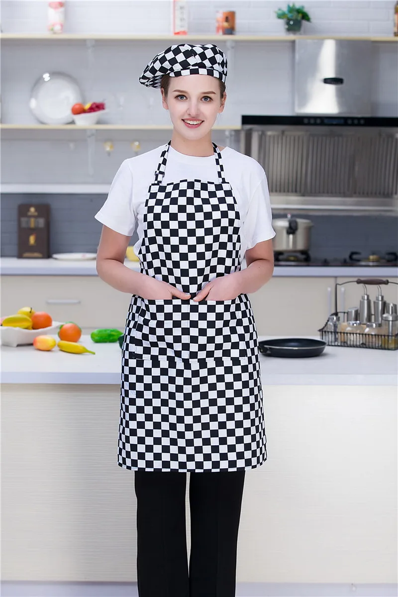 Viaoli Wholesale Adjustable Striped Chef Aprons with Pockets Sleeveless Adult Men Women Apron Kitchen Cooking Tools Plaid Bibs