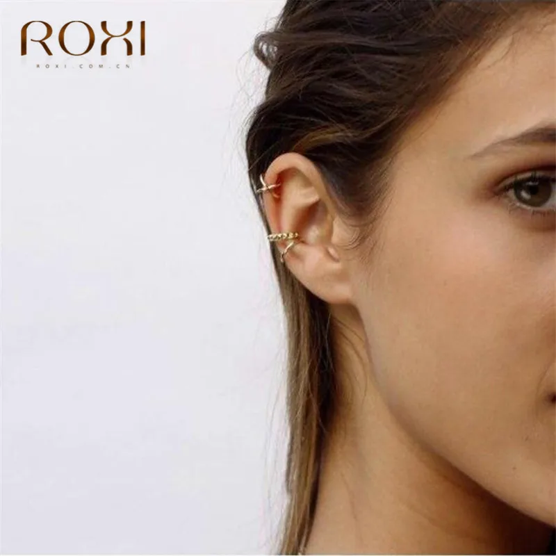 ROXI 1 пара сережек с заклепками и шипами, простые серьги с ушками, не проколочные серьги, кольцо с шумом, серьги из стерлингового серебра 925 пробы для женщин