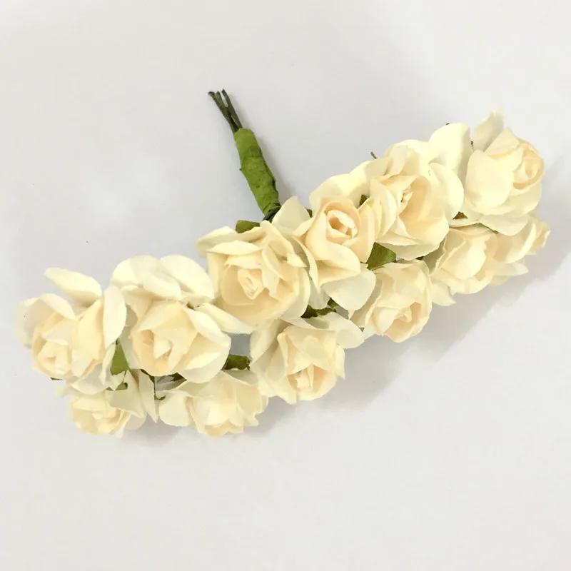 WedFavor 144 шт 2 см Искусственный Шелковица Бумага Роза Скрапбукинг цветы для изготовления карт коробка волос венок на запястье Свадебные украшения - Цвет: Champagne