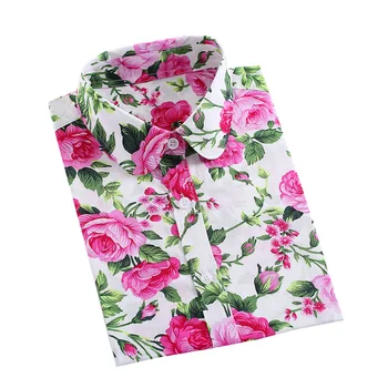 

Hawaiian Beach Floral Long Sleeve Blouse Cherry Turn Down Collar Shirt Blusas Vintage Ladies Blouses Womens Tops Plus Size