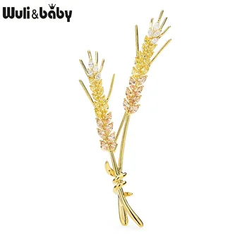 

Wuli&baby New Cubic Zircon Wheat Brooches Women Men Yellow Pink Wheat Flower Weddings Casual Office Brooch Pins Gifts