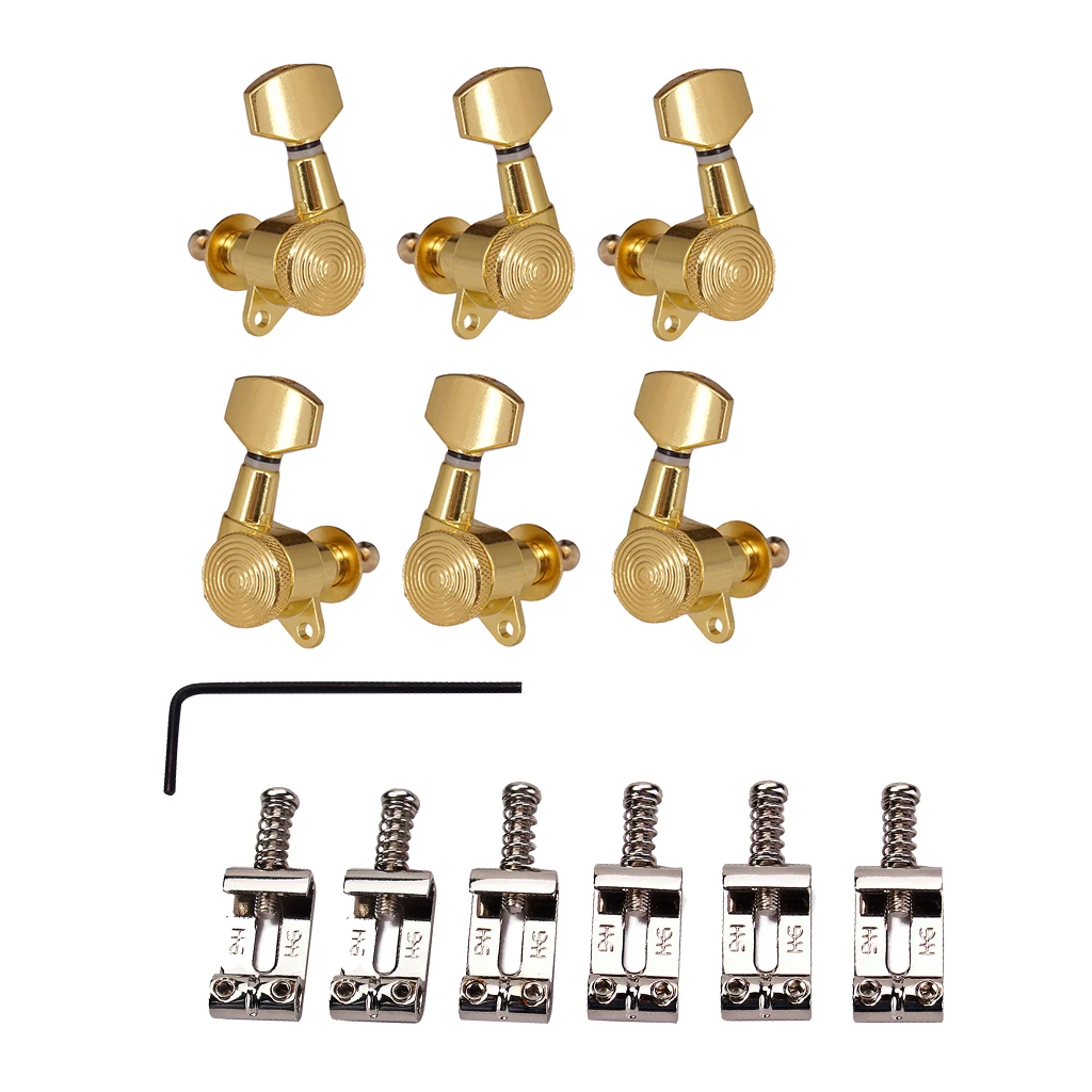 Zinc Alloy Guitar Bridge Saddles+3R3L Guitar Tuning Pegs Tuners for Stratocaster Telecaster Electric Guitar