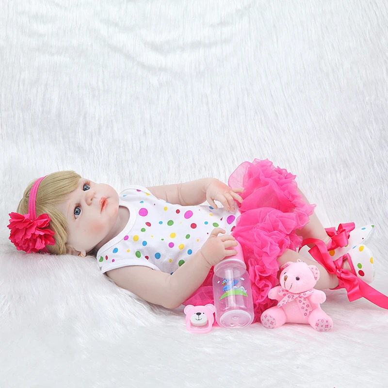 55 см Reborn Baby Doll игрушка полностью силиконовая розовая пачка платье принцессы ткань тело короткие волосы Реалистичная кукла для малышей Подарки для детей