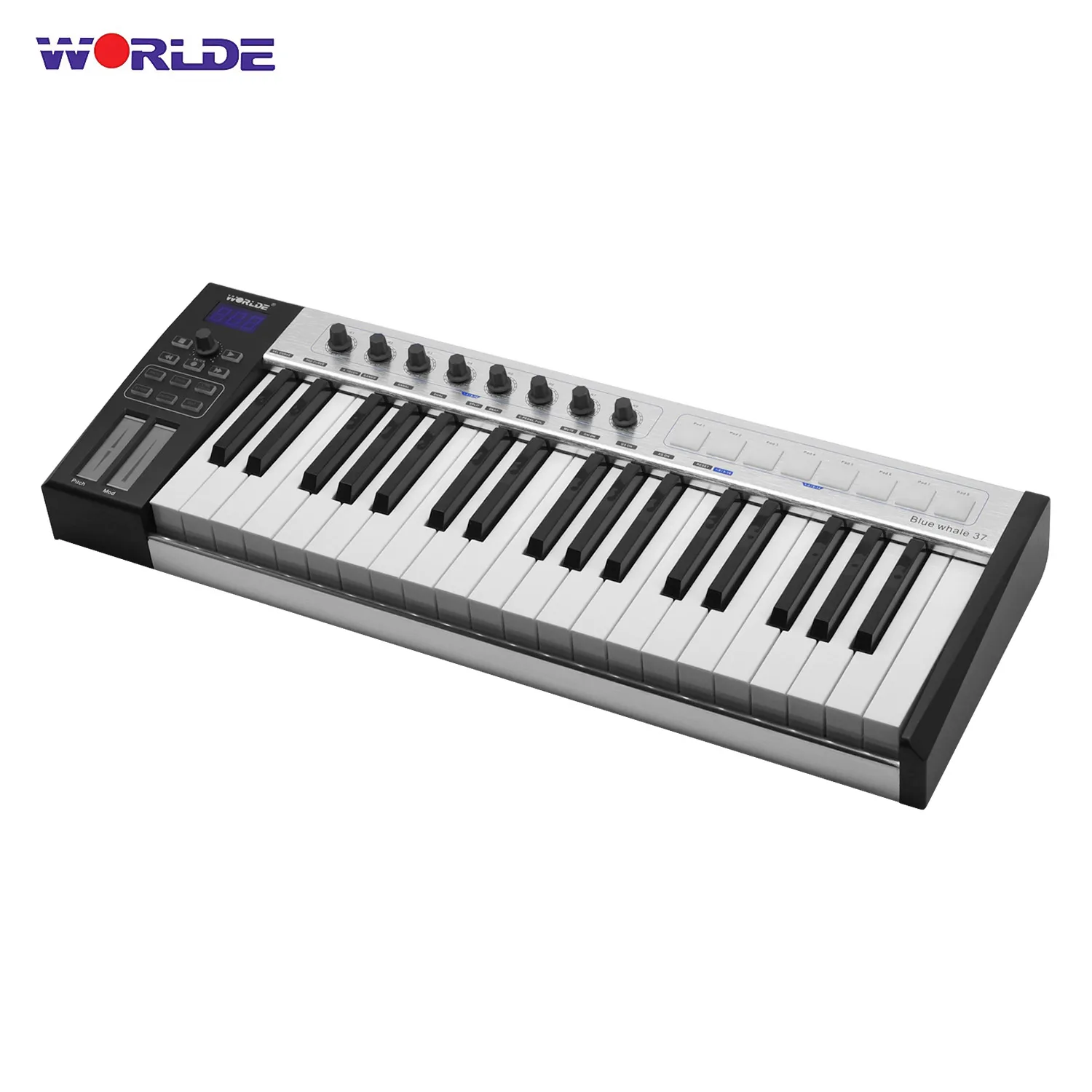 MIDI-клавиатура с контроллером World Blue whale 37, Портативная USB 37, полувзвешенные клавиши, MIDI-клавиатура, 8 RGB, триггерные подушки светодиодный с подсветкой