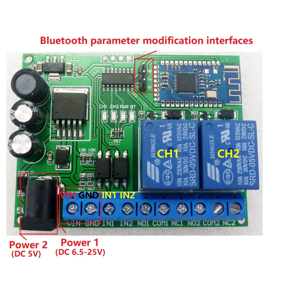 

2ch IOS Android Bluetooth Relay 2.4G RF Wireless Remote control Switch IOT Module Board