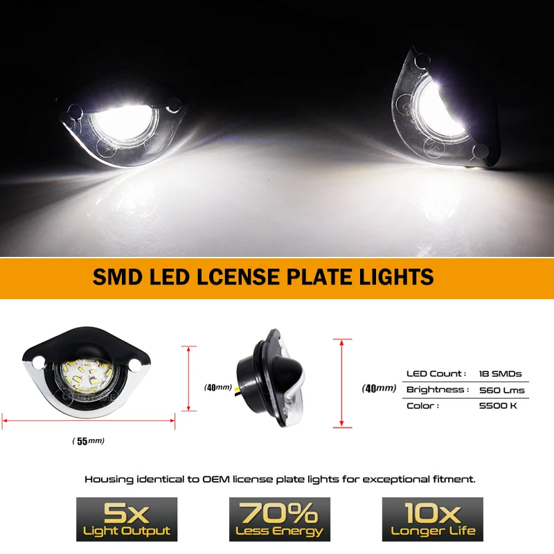 2Pcs White LED License Plate Light Number Plate Lamp For Ford Mustang GT 1994 19