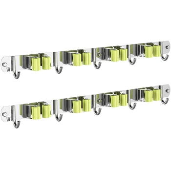 

Broom Organizer Wall Mount, Garden Storage, Hanger with 4 Racks 5 Hooks, for Bathroom Kitchen andGarden 2 Pack