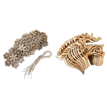 

200pcs Wood Hanging Hollow Xmas Decorations - 10pcs Snowflake & 10pcs Openwork elk