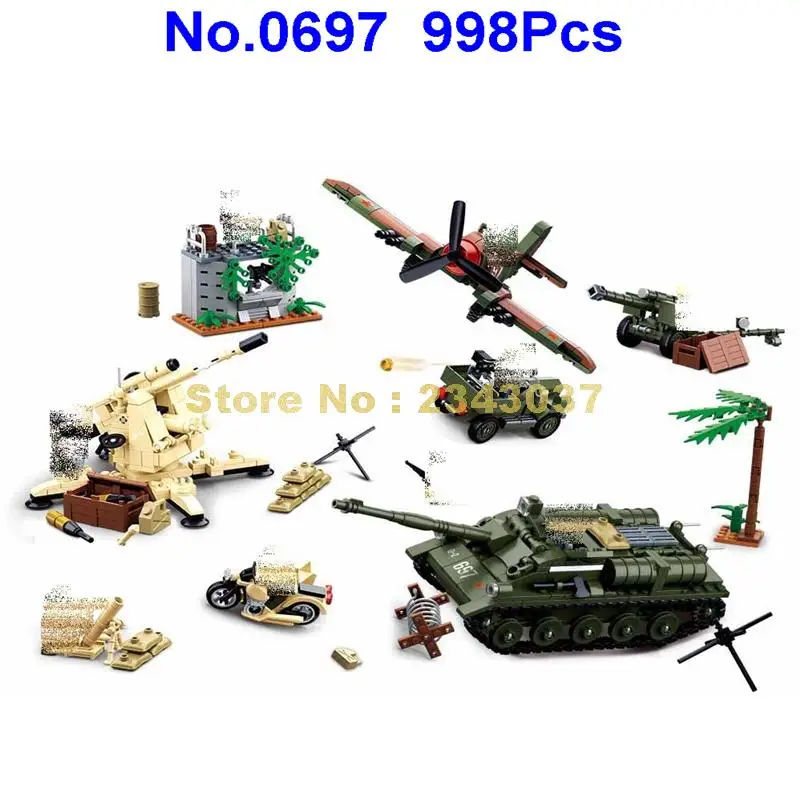 Sluban 0697, 998 шт, военный истребитель второй мировой войны, танк, артерия, строительные блоки, игрушка