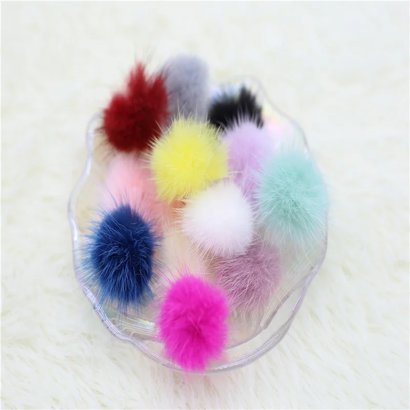 30/35mm Mink Pompon Fur Balls Pompoms for Ring Key Chain Shoes Hats Bags Fluffy Pom Pon DIY Hand Ornaments Crafts Accessories