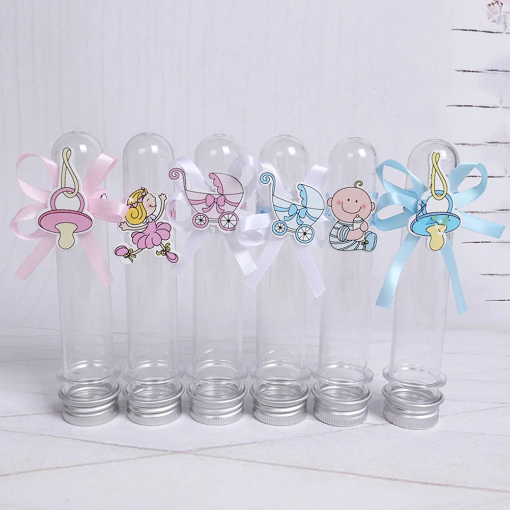 

6 pcs Candy Boxes Cylinder Plastic Cute Transparent Party Supplies Bottle Candy Holder Sugar Containers for Baby Shower