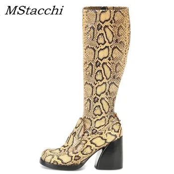 

MStacchi Autumn Winter Big Size 35-44 Women Over The Knee Boots Woman Snake Leather Round Toe Chunky Heels Boot zapatos de mujer