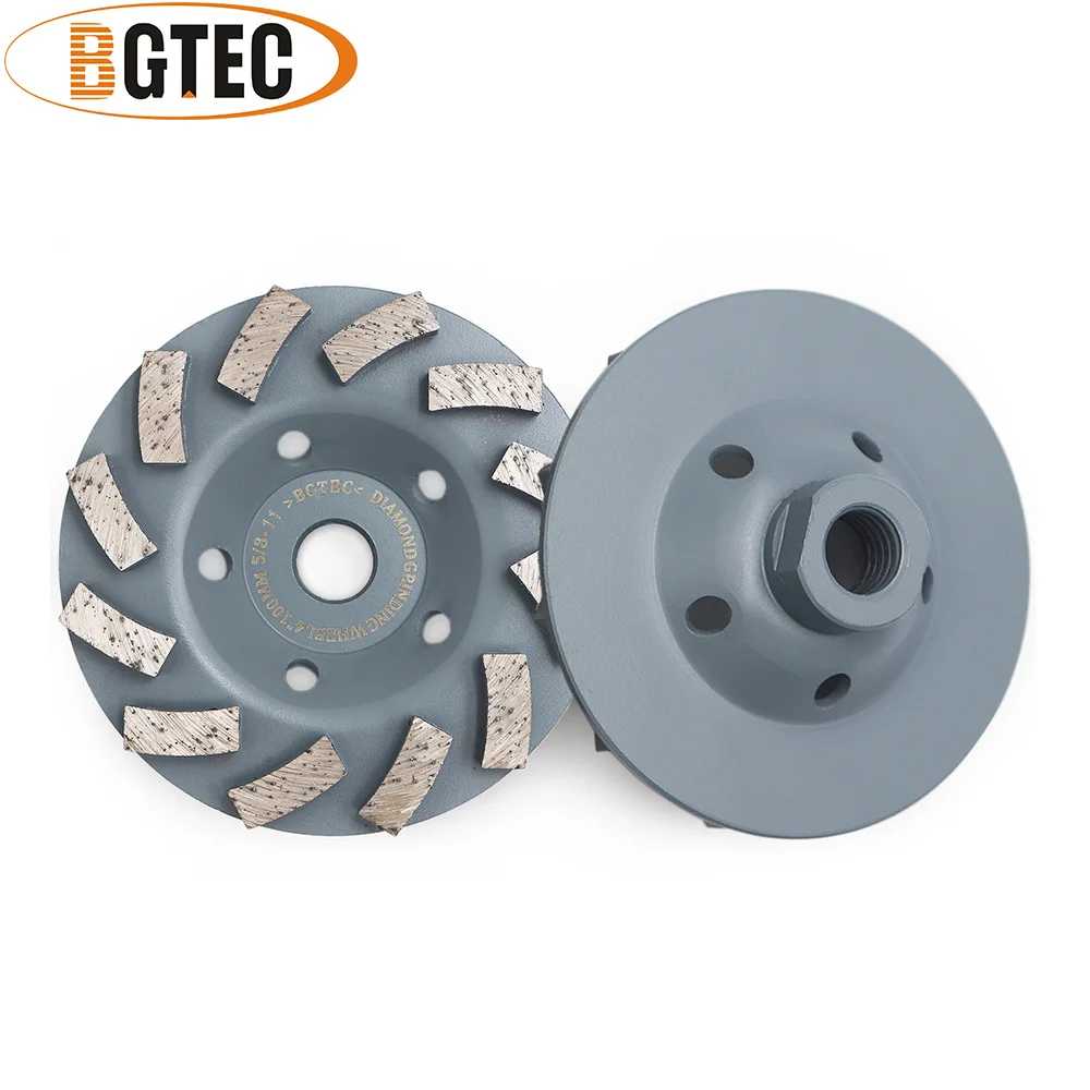 BGTEC 2pcs 4inch Diamond Turbo Row Grinding Cup Wheel 100mm Grinding discs for concrete, Masonry, construction material