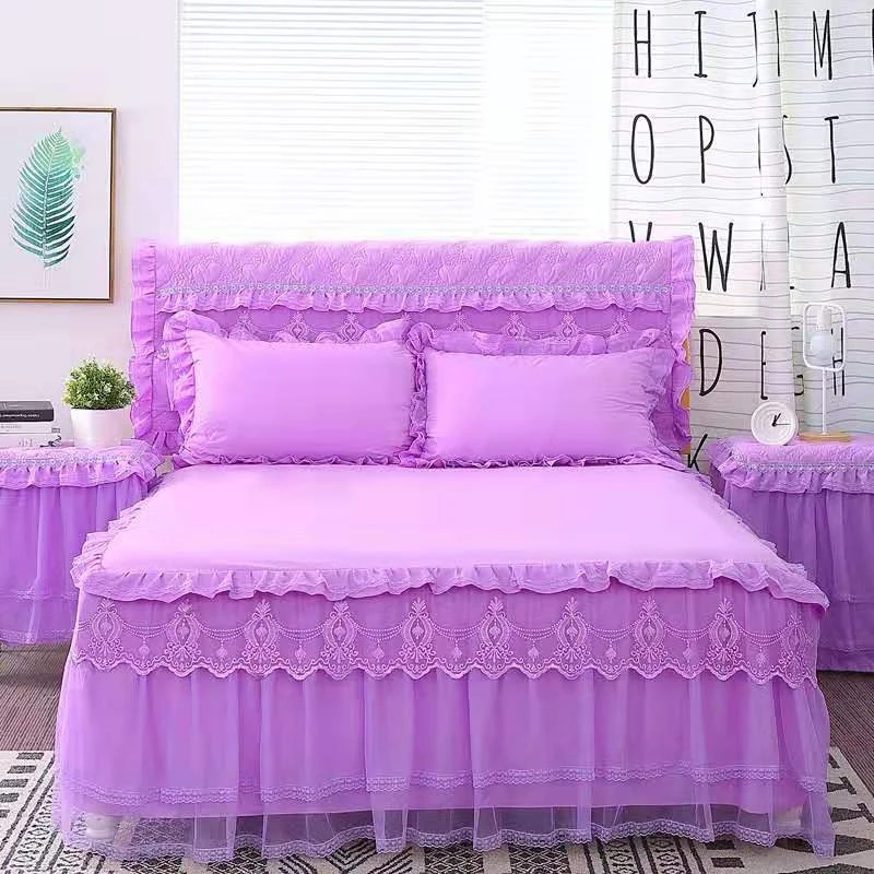 Princess Bed Skirt Pillowcase Lace Design Valance Sheet Bedding Multi Sizes 