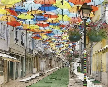 

Umbrella street By Numbers DIY Unframed Oil Paint For Adults Home Decoration Gift 40x50CM