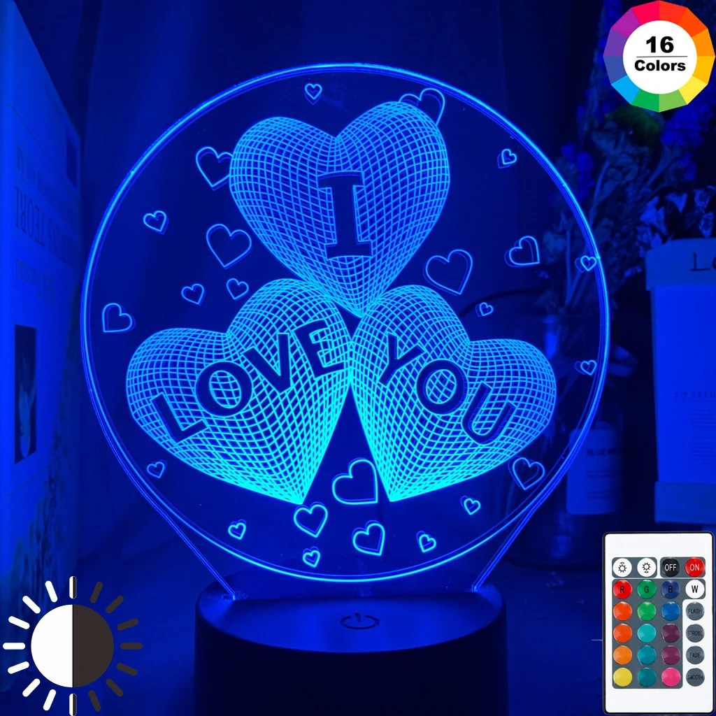 I Love You Three Hearts Unique Baby Night Light for Home Decoration Usb Battery Operated Lamp Gift Store Ideas Dropshipping Item | Лампы и