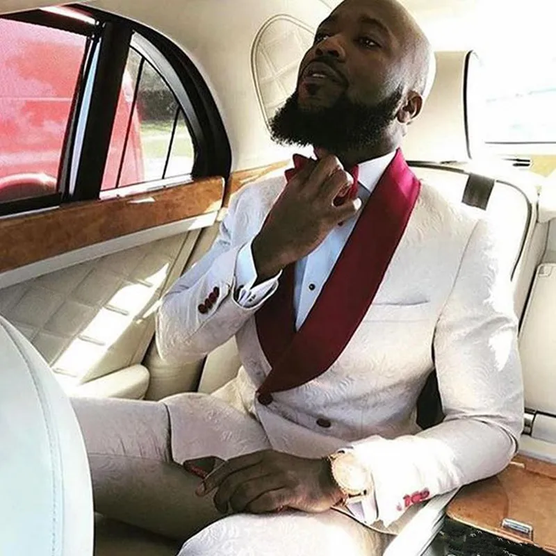 37Fashionable Groom Tuxedos Groomsmen One Button Ivory Paisley Shawl Lapel Best Man Suit Wedding Men's Blazer Suits (Jacket+Pants