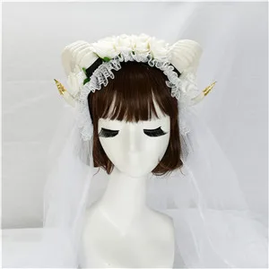 Basic-Golden-60cm Модные женские заколки для волос на Хэллоуин, рога антилопы, белые сетчатые заколки с цветами для девушек, женские вечерние аксессуары для волос - Цвет: Basic-Golden-60cm