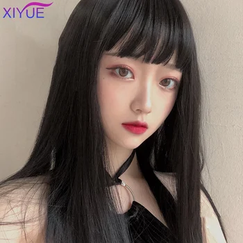 

Long Hair Black Long Straight Universal Daily Lolita Loli Ancient Style Small Cookies Wigs With Bangs Heat Resistant Cosplay Wig