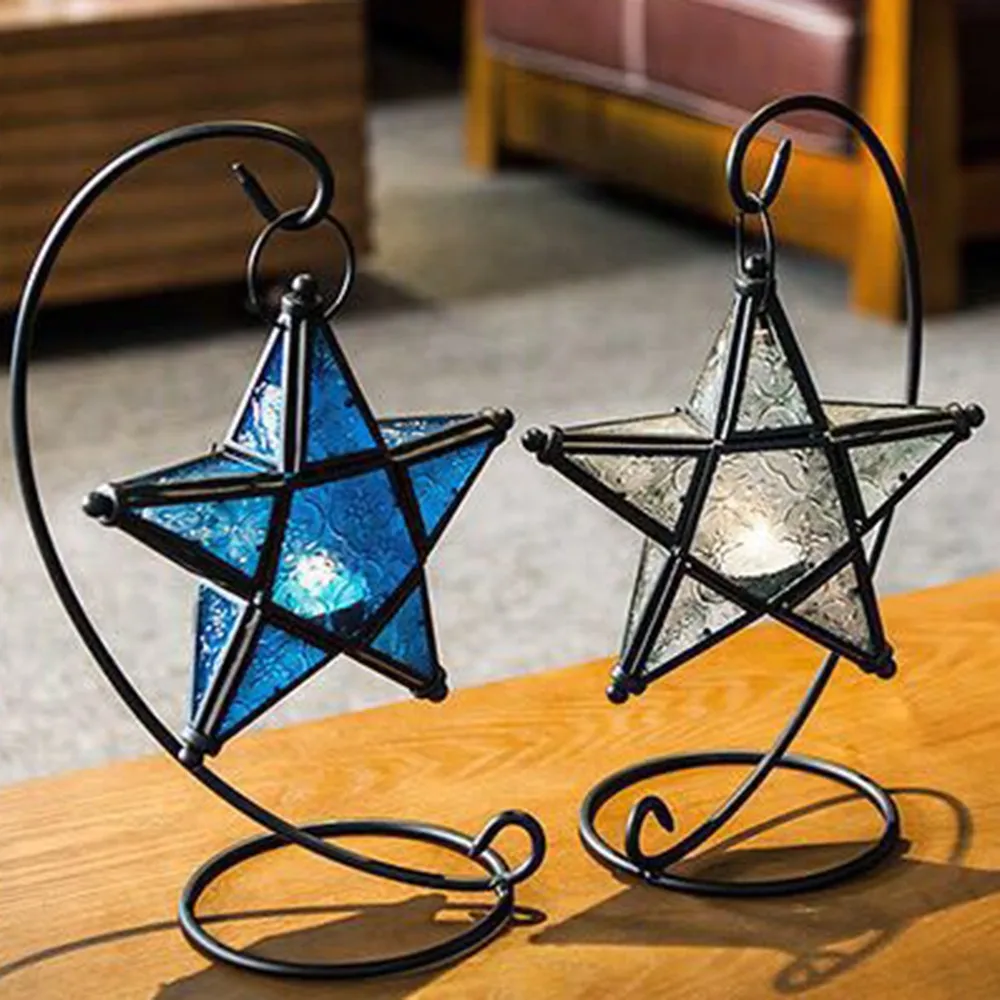 Five-pointed Star Candlestick Wrought Iron Glass Hanging Decor Home Metal Candlestick Creative Home Ornaments