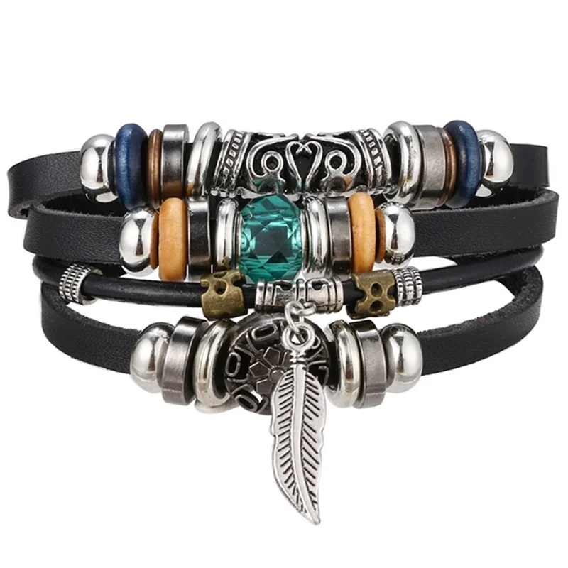 IFMIA New Vintage Wing Leather Bracelet for Men Woman Fashion Black Color Multiple Braided Bracelets Jewelry Gift Wholesale