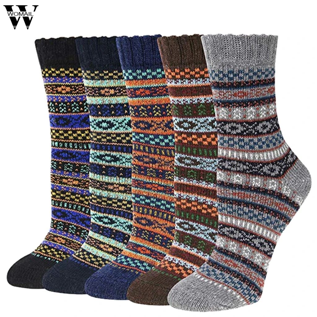 Womail Sock Ladies autumn and winter thick national style retro tube cotton socks Polyester Thick Geometric