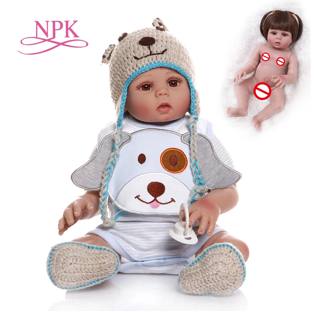 NPK 48 см bebe Кукла reborn baby boy Кукла в синем платье полное тело Мягкая силиконовая Реалистичная детская игрушка для ванны Анатомически правильная