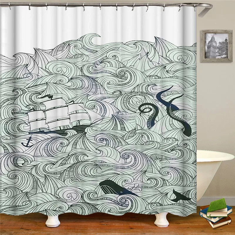 

Nordic small fresh printed polyester thick waterproof shower curtain
