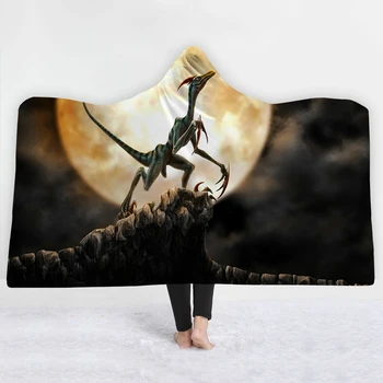 

Dinosaur Hooded Blanket For Adults Childs Cartoon 3D Printed Soft Fleece Balnket Wearable Warm Throw Blanket For Home Travel