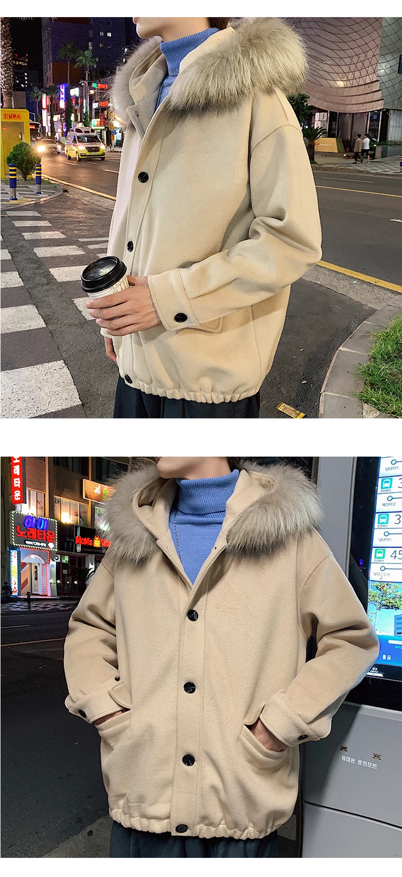 YASUGUOJI, новинка, Модный меховой капюшон, шерстяные мужские пальто и куртки, утолщенное зимнее теплое шерстяное пальто, свободное темно-синее Мужское пальто