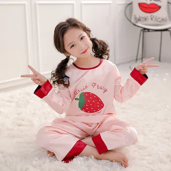 

Spring Children Pajamas Suit 2020 Spring Summer Kids Cartoon Silk Pajamas Set Girl Homewear Stain Girls Long Sleeve Pyjamas Set