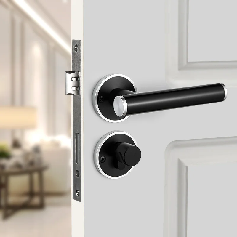 

High Quality Indoor Bedroom Split Door Lock, Modern Black Handle Mechanical Lock with 3 Key Kitchen Bedroom Hardware Locks
