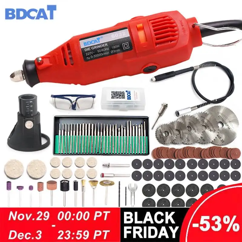 Ceny BDCAT 220V Dremel grawerowanie elektryczne Mini wiertarka szlifierka narzędzie obrotowe ze zmienną prędkością z 186 sztuk akcesoria do elektronarzędzi