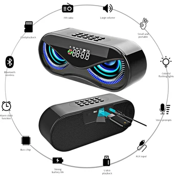

M6 Cool Owl Design Bluetooth Speaker LED Flash Wireless Loudspeaker FM Radio Alarm Clock TF Card Support Select Songs By Number