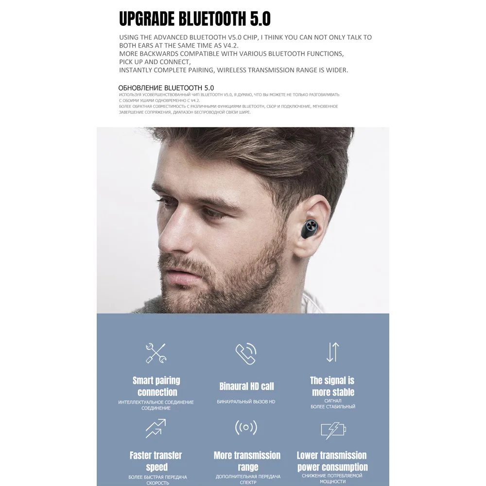 Бинауральные Bluetooth 5,0 наушники гарнитура V8 Спортивные Беспроводные наушники+ зарядная коробка абсолютно новые и высококачественные