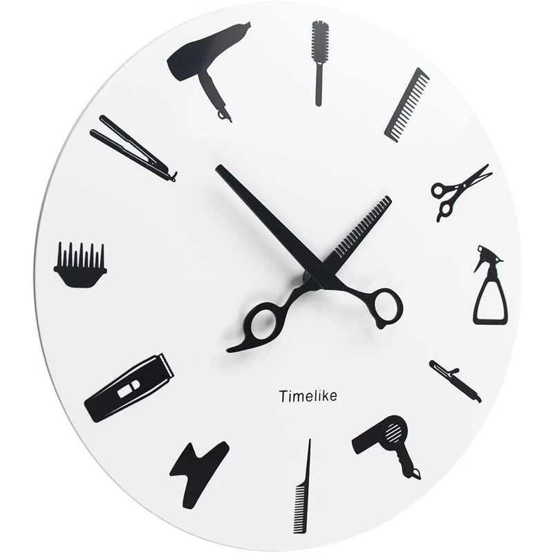 HOT SALE Timelike Barber Stylist Tools Wall Clock Modern 3D Quartz Non Ticking Beauty Hair Salon Clocks Watch For Home Decor Gif images - 6