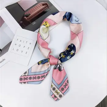 

2020 New Silk Scarf 70*70 New Fashion Bowknot Flowers Prints Women Shawl Satin Small Squares Head Bag Decorative Scarves