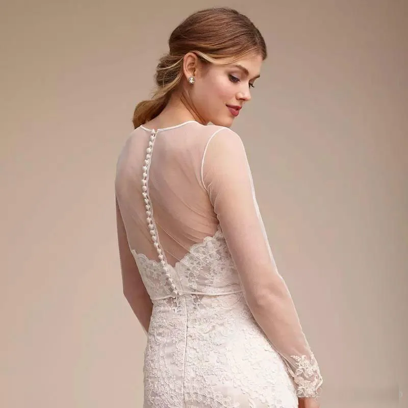 Scoop Neck Long Sleeve Wedding Bolero Appliques Sheer Wedding Wraps Coat Buttons Back Bridal Jacket Customized wedding shawl