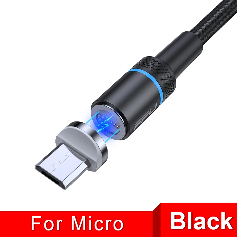 Black For Micro FPU Магнитный кабель 3A Быстрая зарядка для iPhone Micro usb type C кабель Магнитный адаптер для зарядного устройства USBC Microusb Кабели для мобильных телефонов - Цвет: Black For Micro