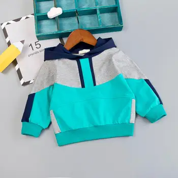 

Baby coats Toddler Baby Kids Boys Colorful Stitching Hooded Pullover T-shirt Tops Clothes outerwear for children