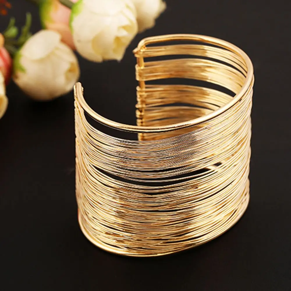 Fashion Women Multilayer Metal Wires Strings Open Bangle Wide Cuff Bracelet Girls Fashion Jewelry Accessories hand ring bracelet