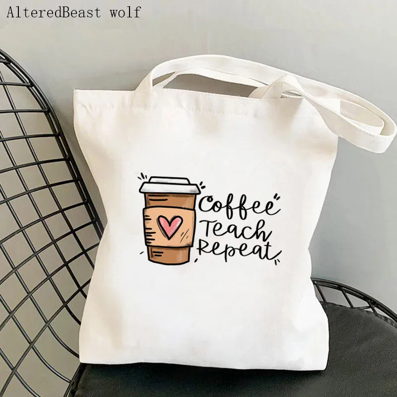 

Women Shopper bag Coffee teach Printed Kawaii Bag Harajuku Shopping Canvas Shopper Bag girl handbag Tote Shoulder Lady Bag