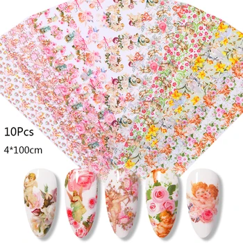 

10Pcs Summer Design Flowers Nail Foils Tropical Leaves Colorful Nail Decals Transfer Decoration For Manicuring DIY Sticker Slide